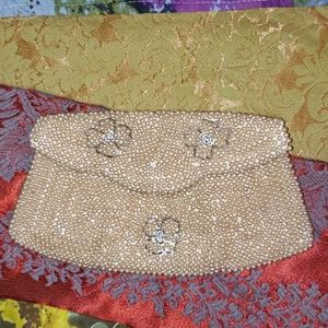 Faux Seed Pearl Vintage Clutch Evening  Purse